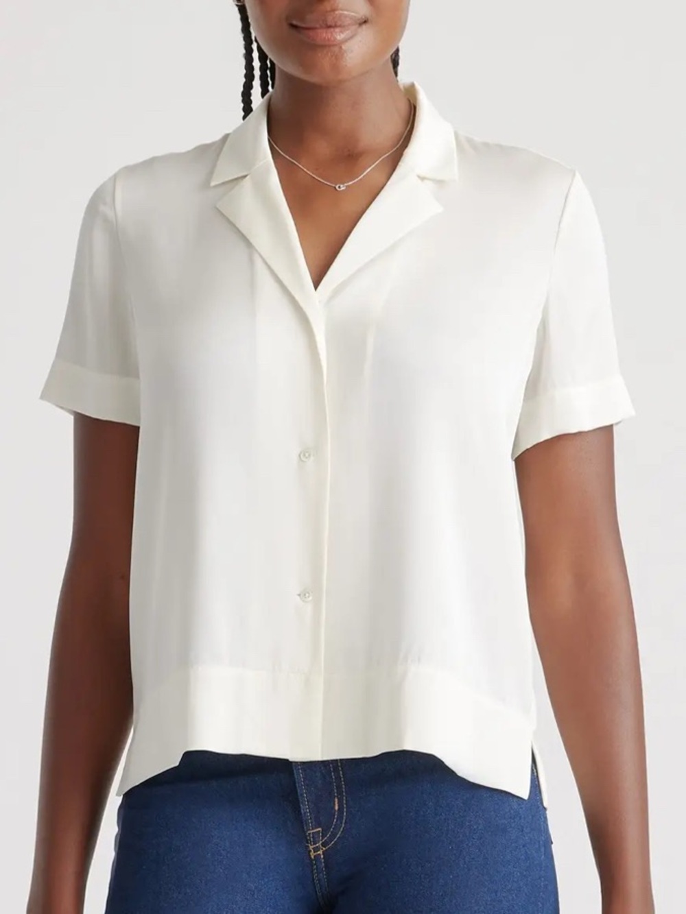 Quince Ivory Silk Short-Sleeve Notch Collar Blouse Women’s - Size XSMALL